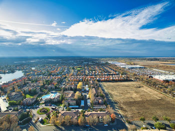 High angle view of townscape against sky