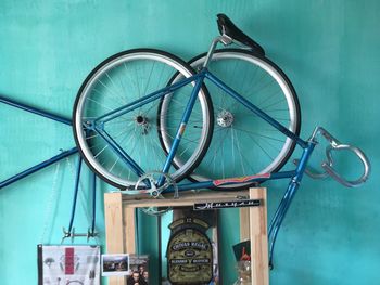 Low angle view of bicycle against building