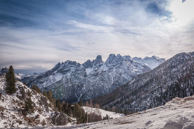 Scenic view of snowcapped mountains against sky