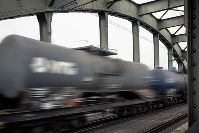 Railroad tracks seen through train windshield