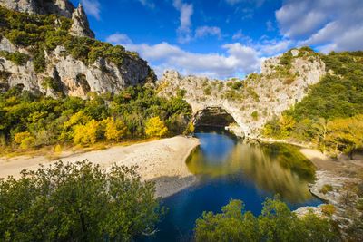 Natural arch over the river at pont d'arc in ardeche in france