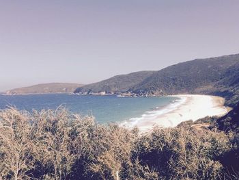 Scenic view of sea and mountains