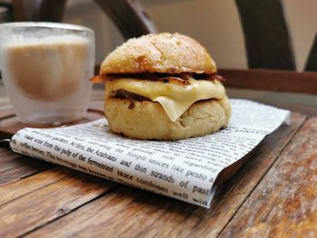 Close-up of burger on table