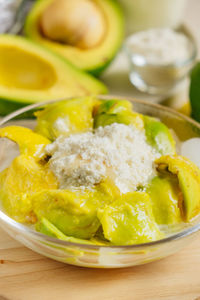 Close-up of food in plate on table