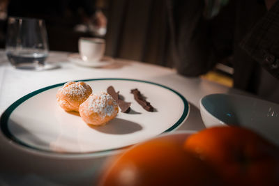 Close-up of dessert in plate on table