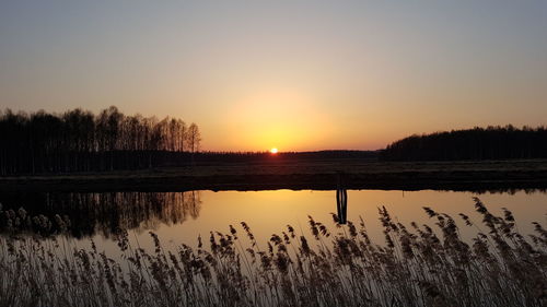 Scenic view of lake against sky during sunset