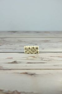 Close-up of text on table
