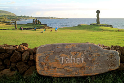 Ahu tahai moai statues, famous place for watching sunset on easter island, chile