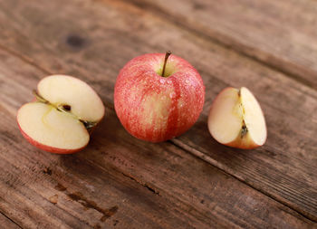 High angle view of apples on table