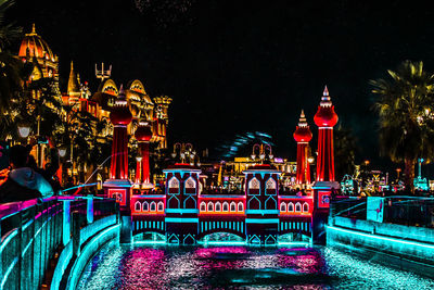 View of illuminated buildings at night