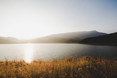 Scenic view of lake against clear sky