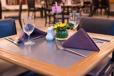 Tea cups on table in restaurant