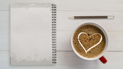 High angle view of coffee on table