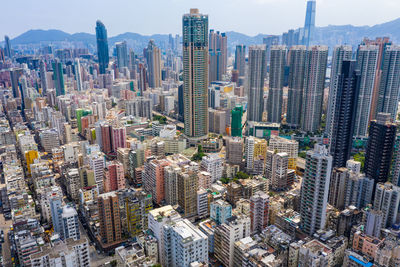 Aerial view of modern buildings in city