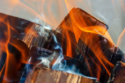 Close up burning firewood.