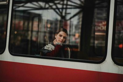 Portrait of woman in train