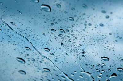Full frame shot of raindrops on glass window