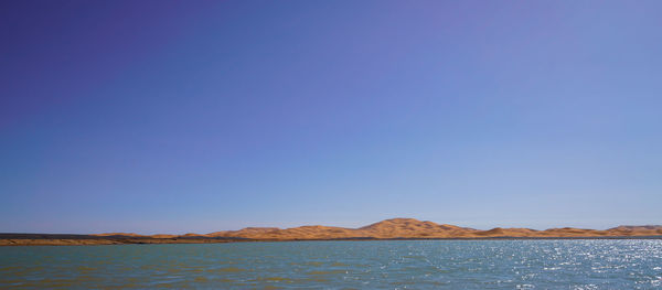 Scenic view of sea against clear blue sky