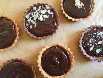 High angle view of cupcakes on table