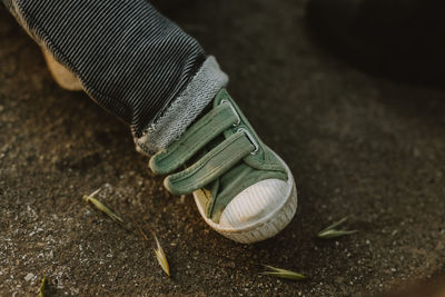 Close up child canvas shoe