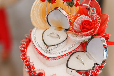 Close-up of christmas decorations on table