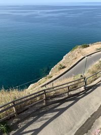 High angle view of road by sea