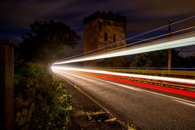 Light trails on road at night