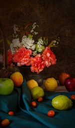 High angle view of various fruits on table