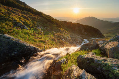 Epic shot on a morning day in rodnei mountains near the river