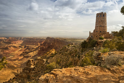 Rock formations on landscape against sky