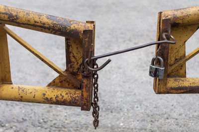 Close-up of rusty metal railing