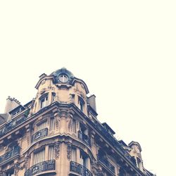 Low angle view of buildings against clear sky