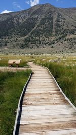 Boardwalk leading towards mountains