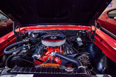 High angle view of red vintage car