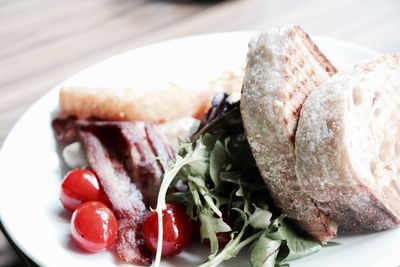 Close-up of meal served on table