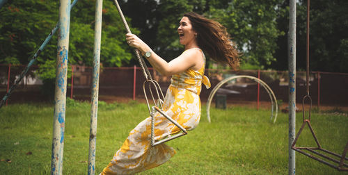 Side view of woman playing 