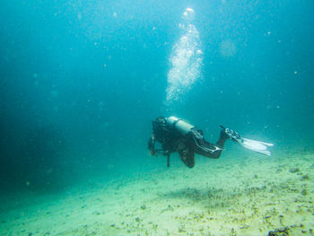 High angle view of person swimming in sea