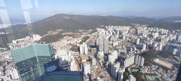 High angle view of buildings in city