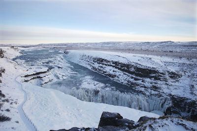 Scenic view of frozen landscape against sky