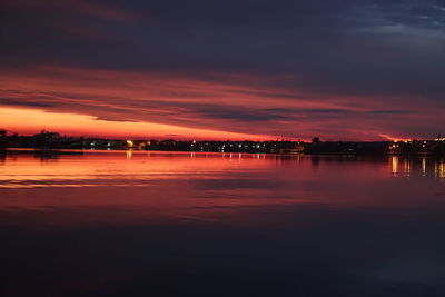 Scenic view of river against sky at sunset