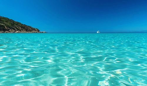 Scenic view of sea against blue sky