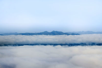 Scenic view of clouds and mountains against sky