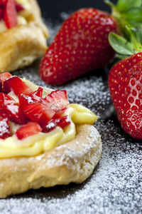 Close-up of strawberry tart on table