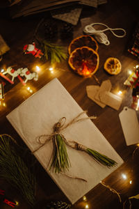 Directly above shot of christmas decoration on table