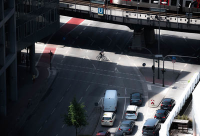 High angle view of cars on road