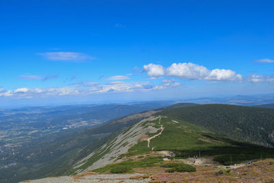 Scenic view of landscape against blue sky