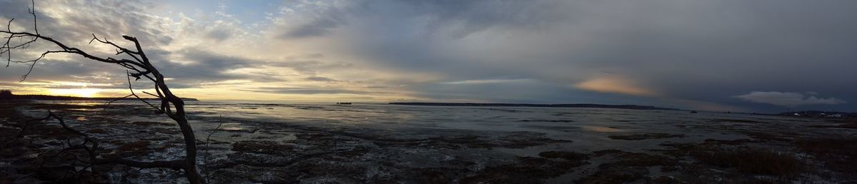 Scenic view of sea against cloudy sky