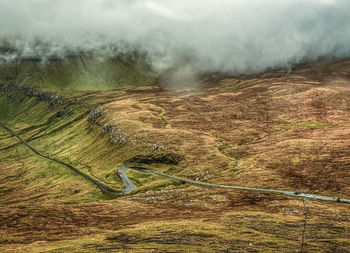 High angle view of road amidst land