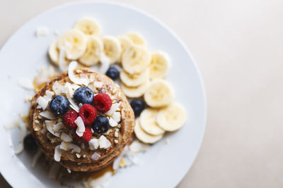 High angle view of breakfast served on table