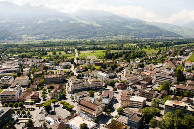 High angle view of cityscape against sky